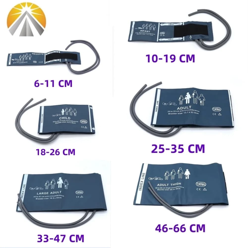 Riutilizzabile Sei dimensioni disponibili Neonati Bambino Adulto Polsino NIBP per la pressione arteriosa con doppi tubi Due tubi per monitor multi paziente