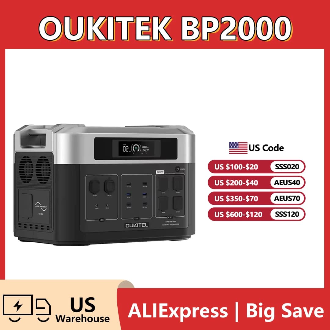 Oukitel BP2000 2024Wh Centrale elettrica portatile 1800W Generatore solare LiFeP04 Batteria 220V Accumulo di energia per campeggio all'aperto a casa