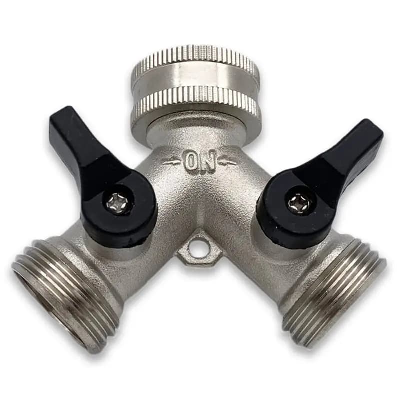Valvola di intercettazione doppia FIZP per tubo da giardino in ottone massiccio nichelato, design a prova di perdite