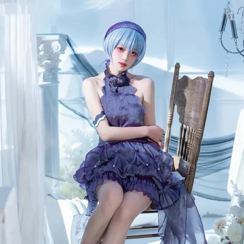 Anime Ayanami Rei Costumi Cosplay Abiti Lolita viola Sussurro di uniformi floreali Set completo EVA Festa di carnevale Abito da donna Up6;
