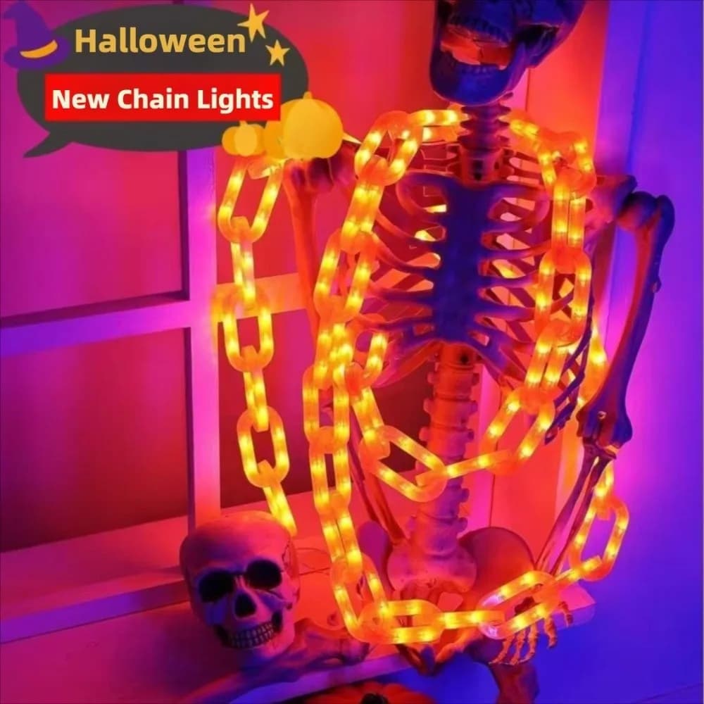 Luci a catena in plastica per Halloween Decorazioni spettrali alimentate a energia solare/batteria Puntelli luminosi per catene di Halloween Luci a corda luminose spaventose