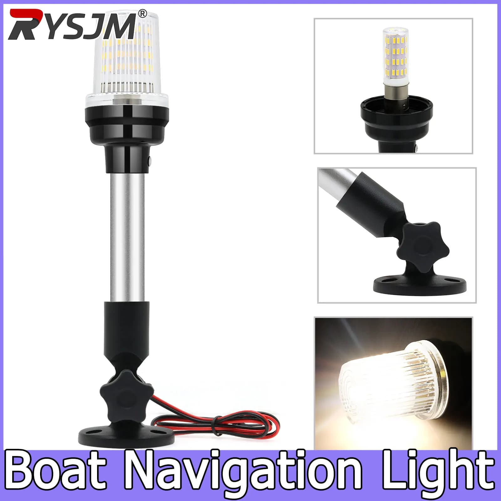 Fold Down 180 Degree White LED Boat Navigation Light 12-22inch for Sailboat Marine Anchor Light Sailing Signal Lamp Accessories