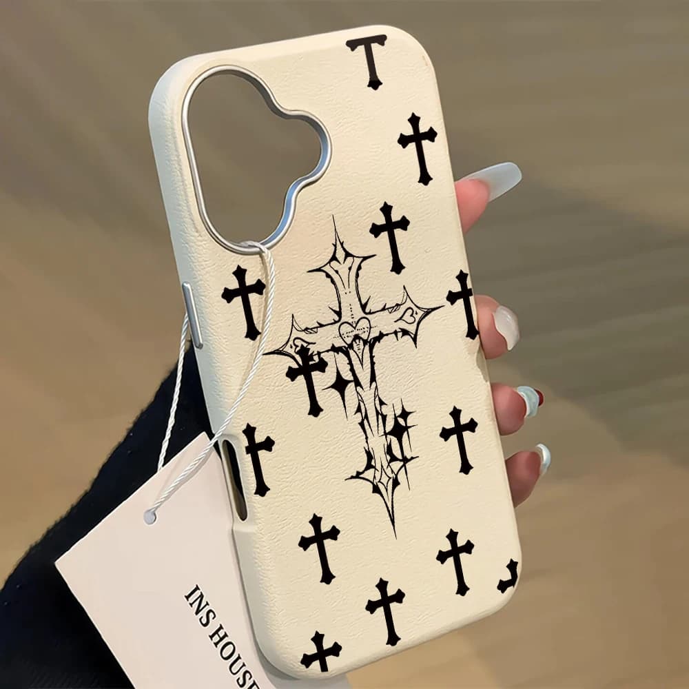 Custodia a croce cristiana antiurto in pelle per iPhone 16, 17, 13 Pro Max, 11, 12, 13 ProMax, 14, 15 Plus, XS, XR