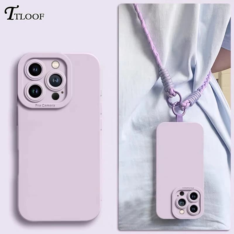 Crossbody Necklace Strap Lanyard Silicone Case For iPhone 16 17 Air 15 13 12 11 14 Pro Max Plus 16E Soft Cover