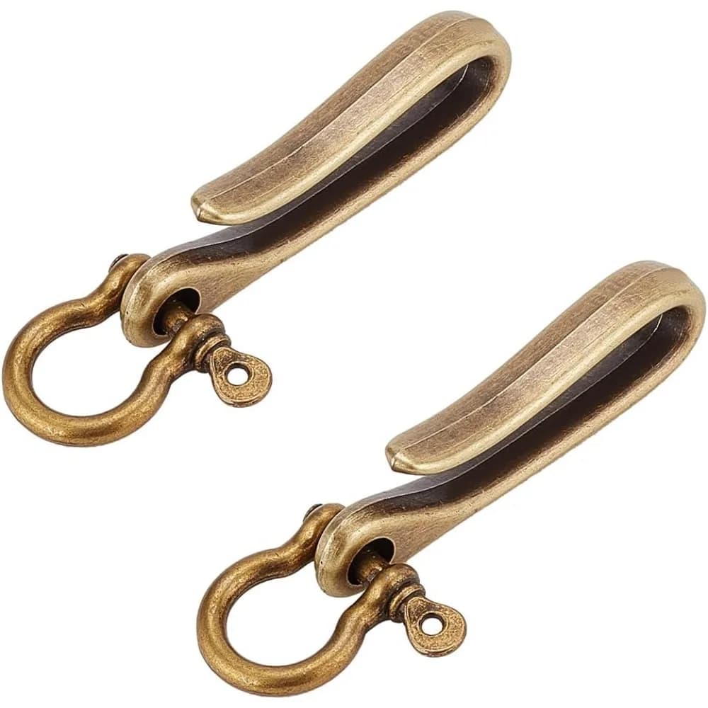 2 Set Portachiavi con amo da pesca Portachiavi in bronzo antico Clip per portafoglio Fibbia per cintura Portachiavi a forma di U solido Portachiavi per cintura Clip da tasca