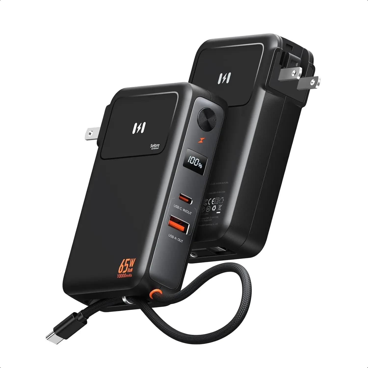 Caricabatterie Portatile 3-in-1 con Batteria da 10000mAh, Power Bank USB-C e Uscita da 35W per Telefoni, Caricatore da Muro da 65W per Laptop
