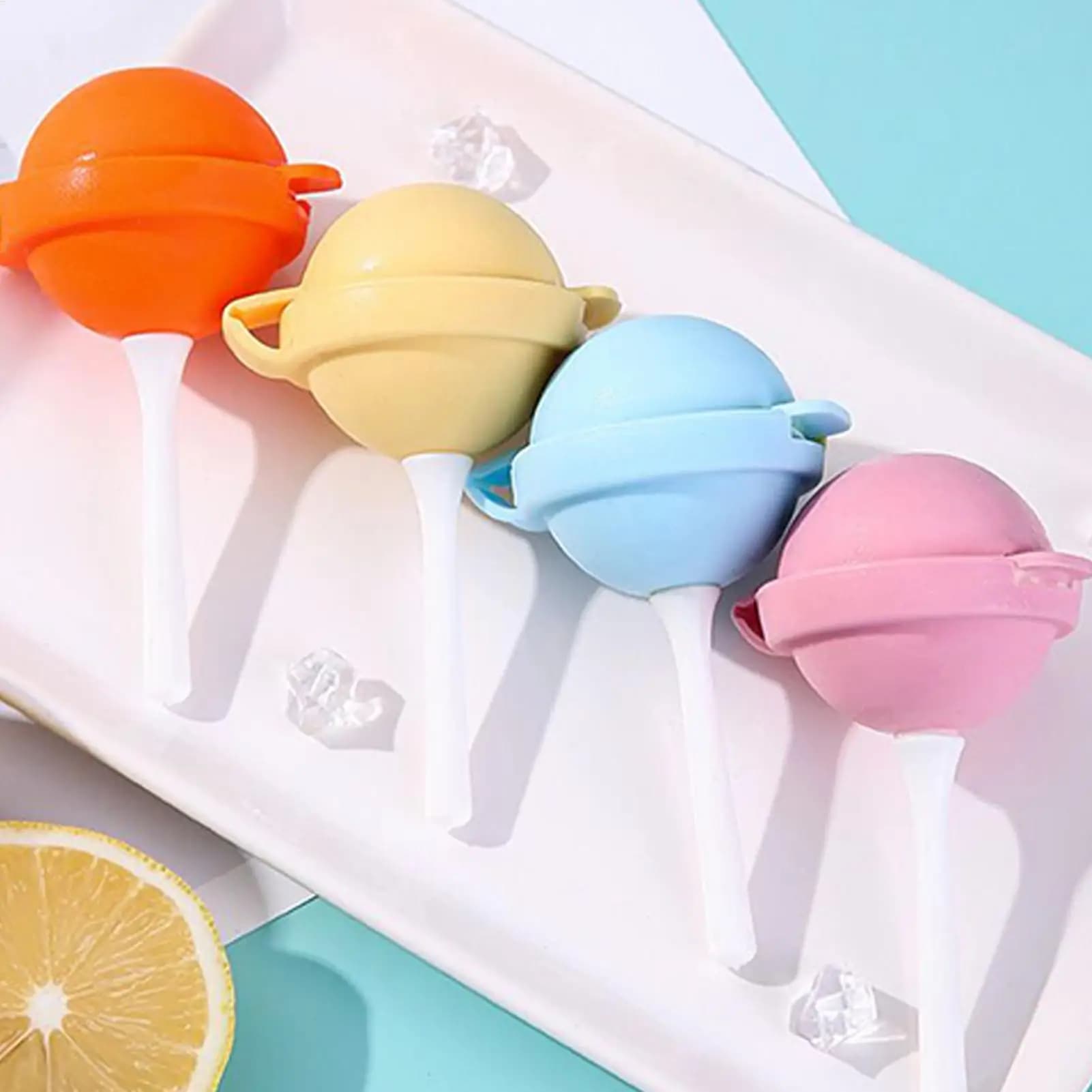 Stampi per ghiaccio a forma di lecca-lecca da 4 pezzi per bambini, in silicone, facili da usare, per gelati estivi, strumenti fai da te per realizzare ghiaccioli, stampi per cubetti di ghiaccio