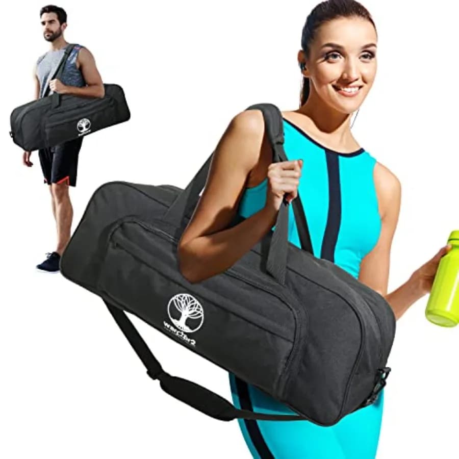 Borsa Porta Tappetino Yoga con 8 Tasche e Tasca Impermeabile, Porta Tappetino Yoga Grande con Ventilazione, Adatta per Tappetini Spessi e Blocchi, Borsa Sportiva per Palestra