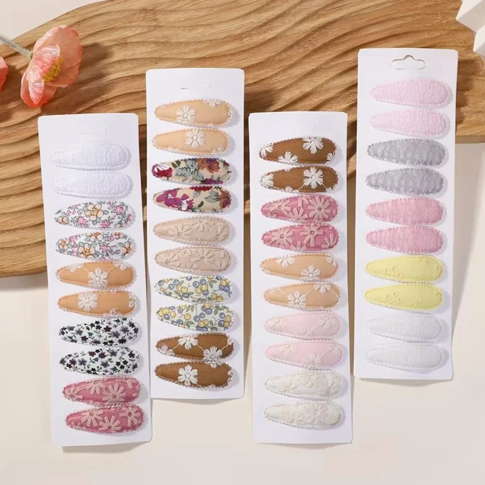 Set di 10 fermagli per capelli in cotone con stampa floreale da 2,2 pollici, fermagli a scatto in lega, forcine in tessuto scozzese, fermagli per capelli per bambine e ragazze