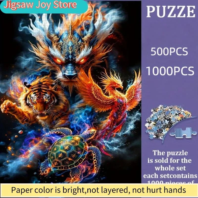 Puzzle Drago Tigre Tartaruga | Materiale in Cartoncino Bianco Spesso, Adatto per Puzzle Educativi, Puzzle di Abilità Temporale, Decorazione Domestica