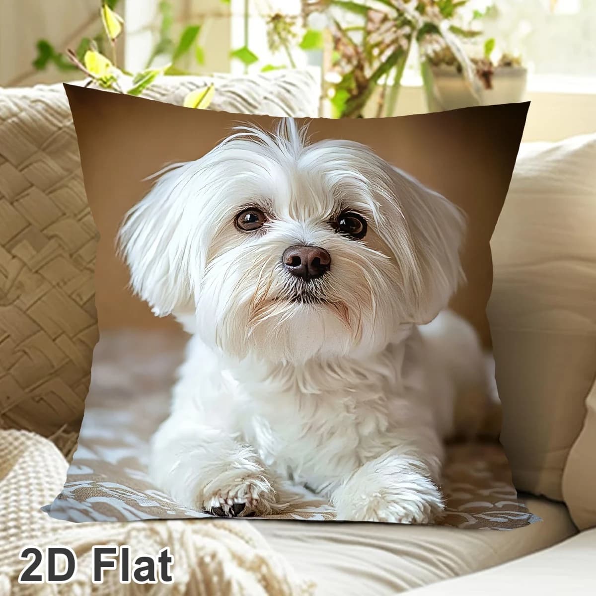 Cute Maltese Dog Pillowcase 45x45cm Peach Skin Velvet Decorative Cushion Cover for Home Decor No Pillow Insert, 2D Printing