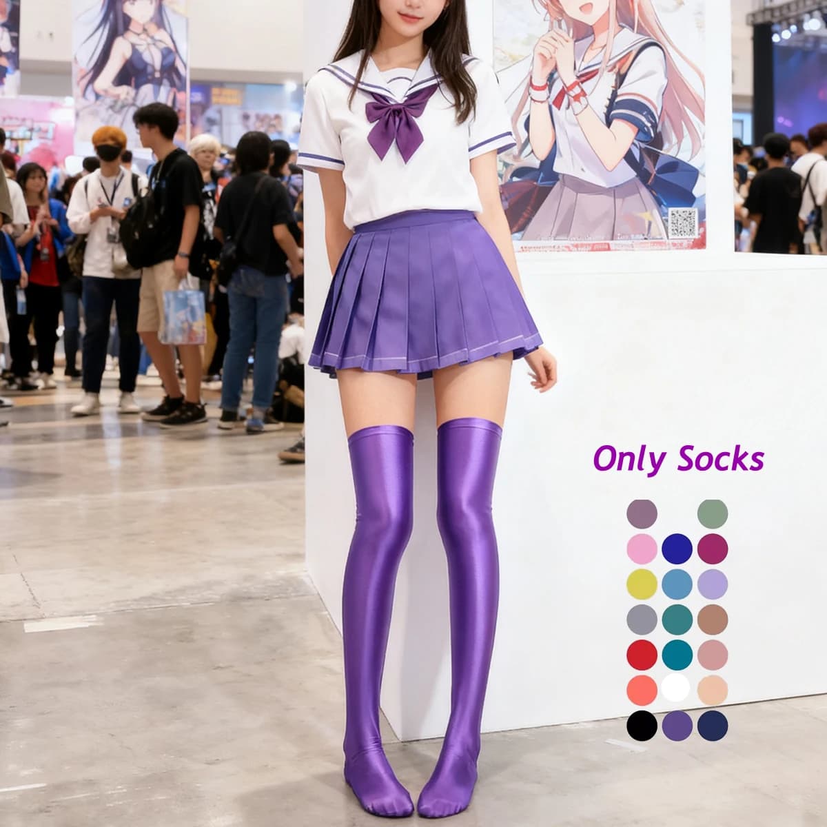 MJINM Stile giapponese Belle Liscio come la seta Yoga Sport Calzini a tubo alto Glitter Spandex Calza attillata al ginocchio Accessori Cosplay