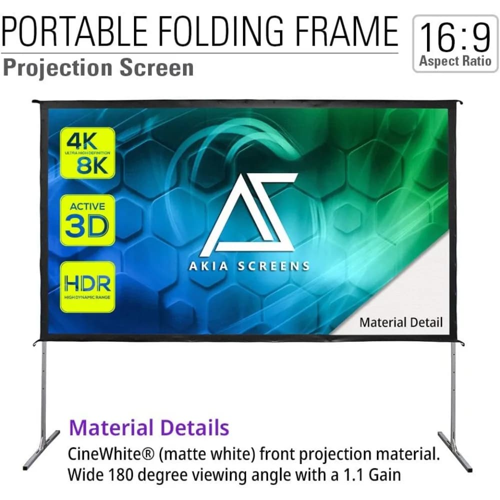 Schermo per proiettore esterno portatile da 120 pollici con supporto e borsa 16:9 8K 4K Ultra HD 3D altezza regolabile