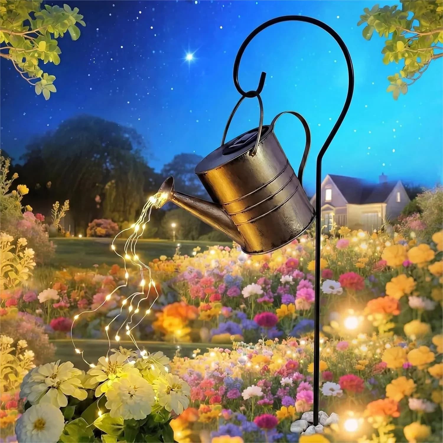 Annaffiatoio Solare con Luci Fatate Bianche Calde per Decorazioni da Giardino Esterno
