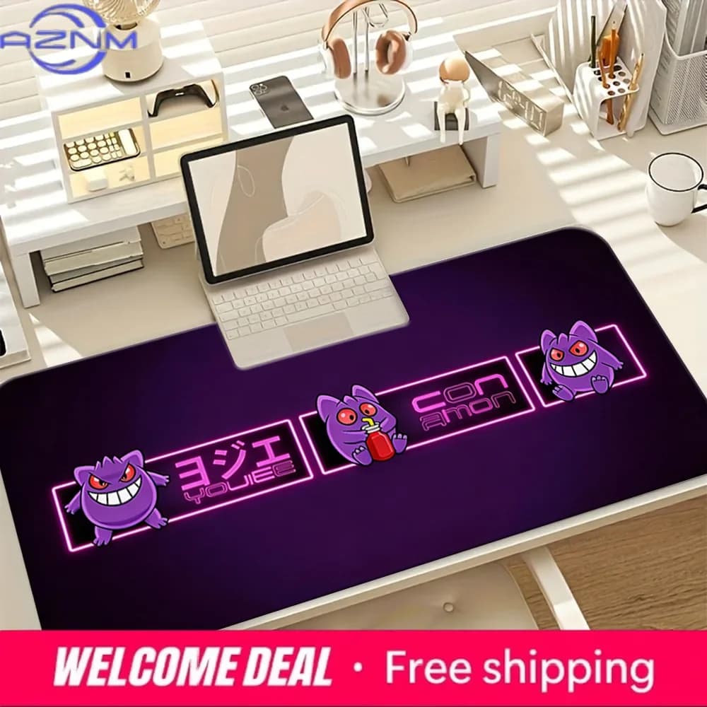Tappetino per mouse da gioco Gengar in stile neon, tappetino da scrivania grande antiscivolo
