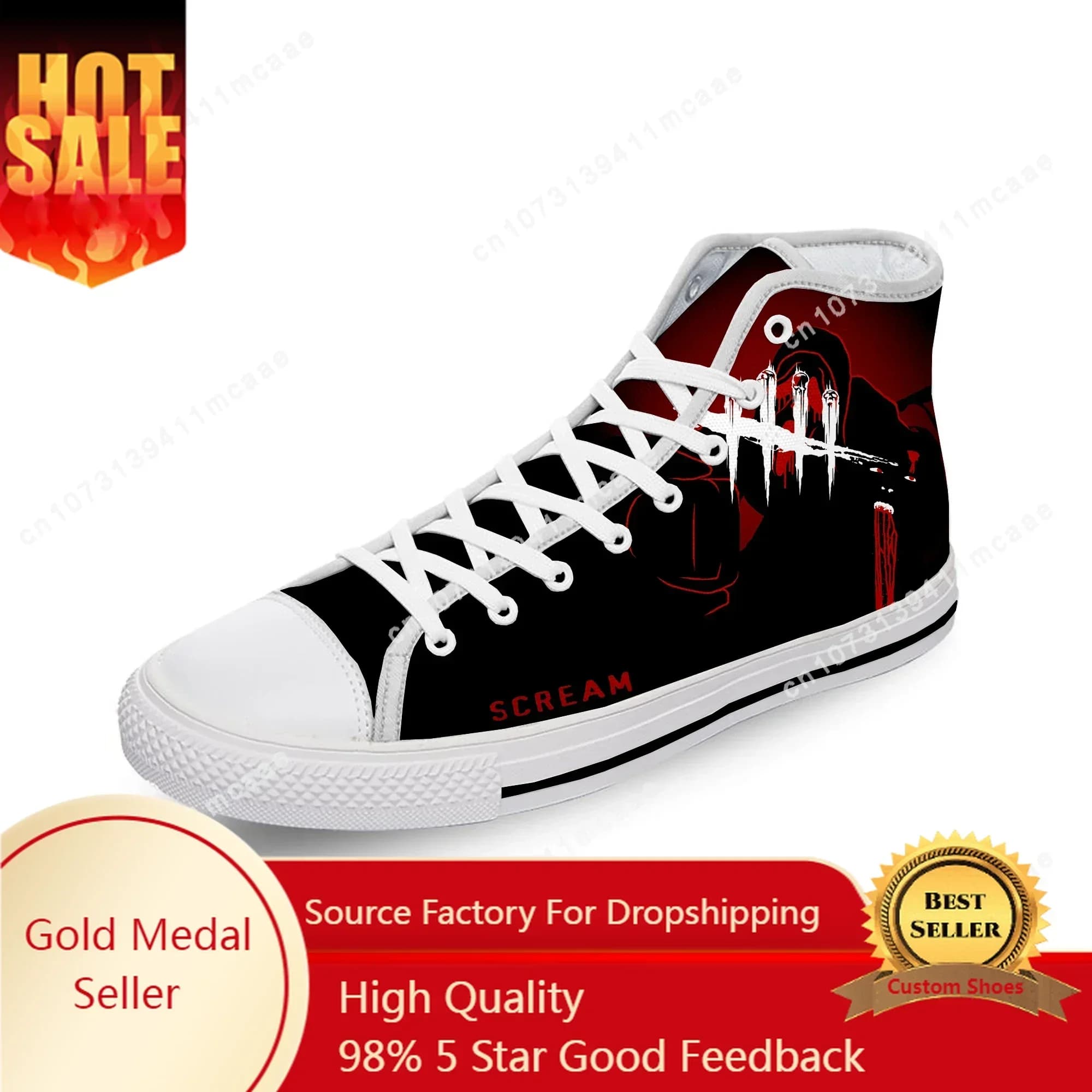 Hot Movie S-Screams Ghostface Horror Panno bianco Stampa di moda High Top Scarpe Di Tela Uomo Donna Sneakers Leggere E Traspiranti