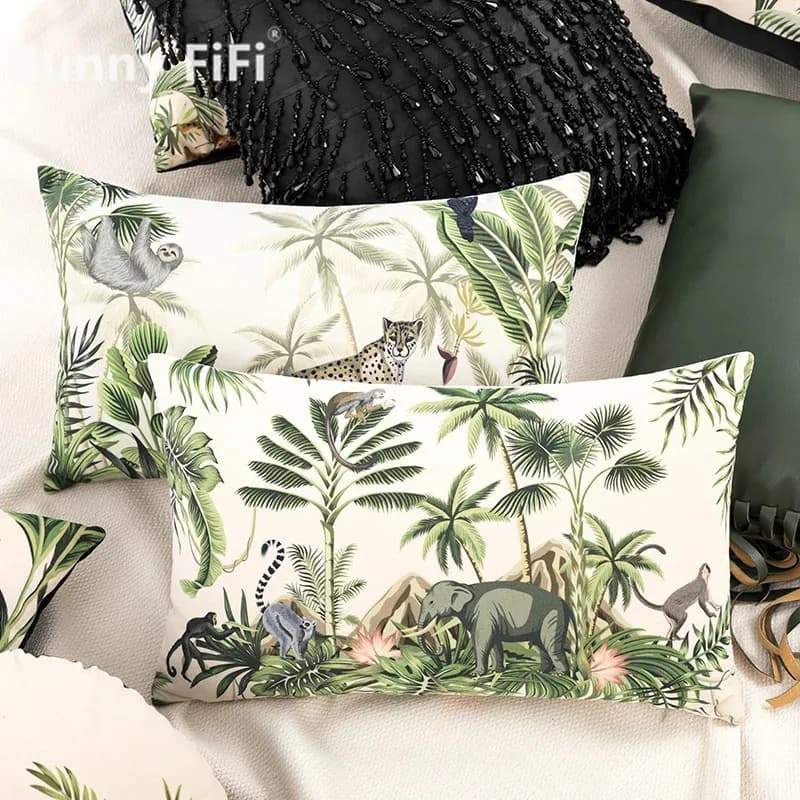 Cushion Lining Fauna with tropical jungle flora Cushion Lining with Velvet Cartoon Print Decorative cushions Hawaiian Square Round Sofa