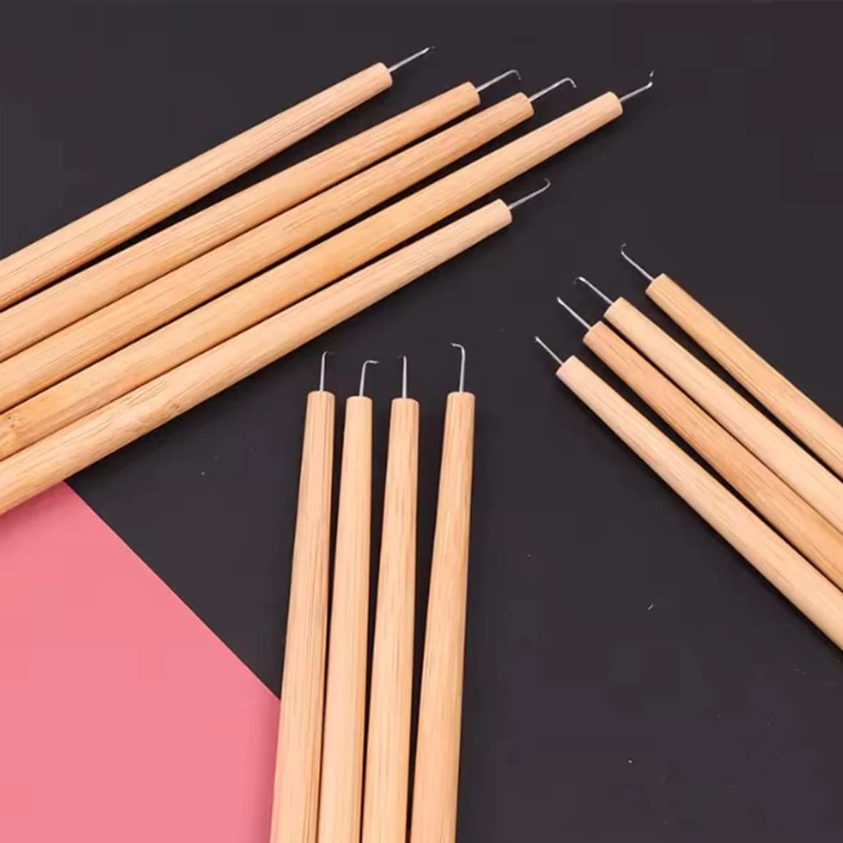 4 different sizes of breathable needles for making long wooden handle crochet wigs