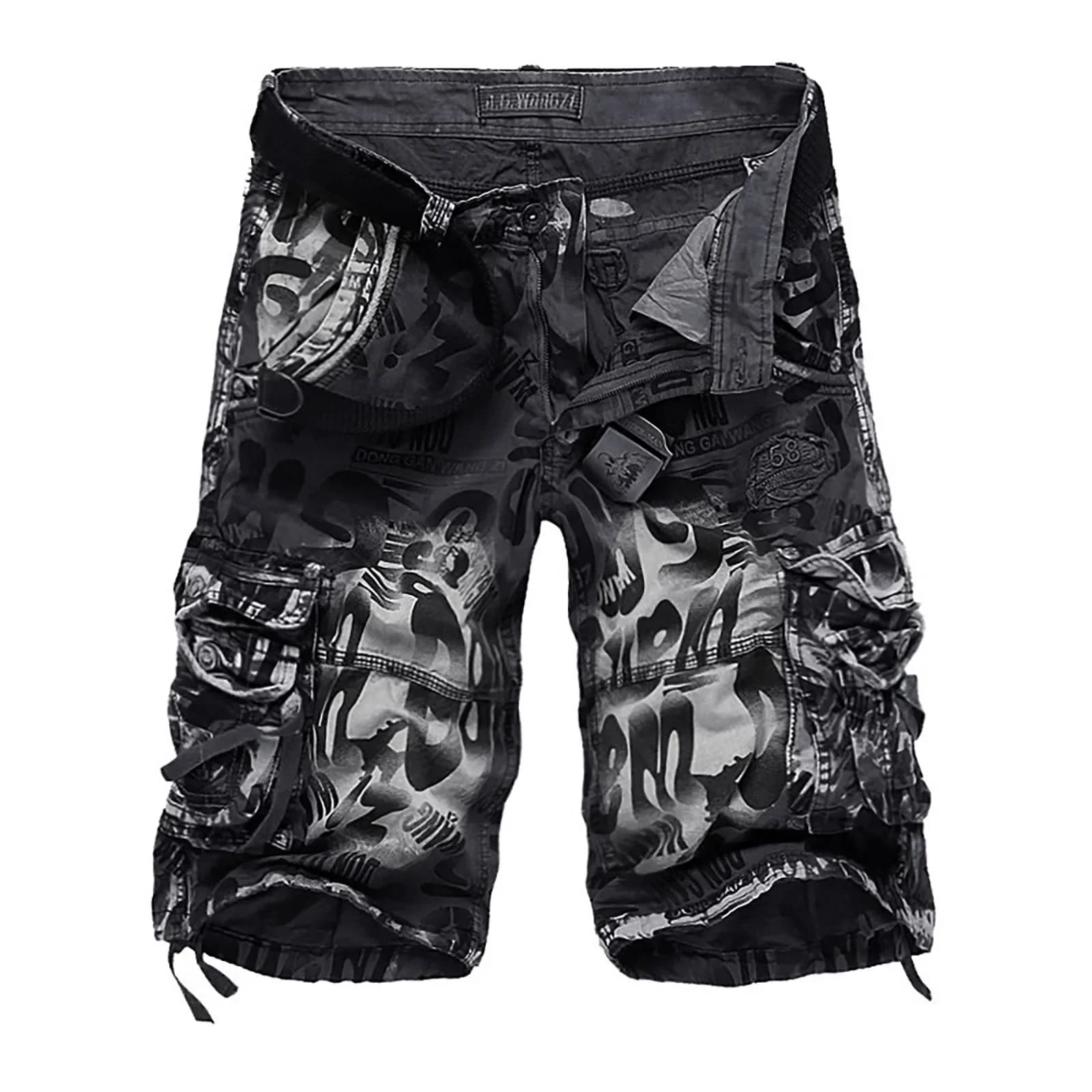 Men'S Camo Cargo Shorts Relaxed Fit Pocket Outdoor Cargo Shorts High Street Trousers Cotton Big Size Oversized Trousers
