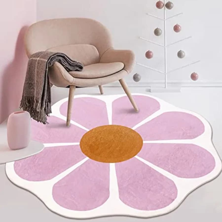 Tappeto a Forma di Fiore x Grazioso Tappeto Rotondo per Camera da Letto e Soggiorno, Morbido Tappeto Circolare Lavabile per Stanza e Cameretta
