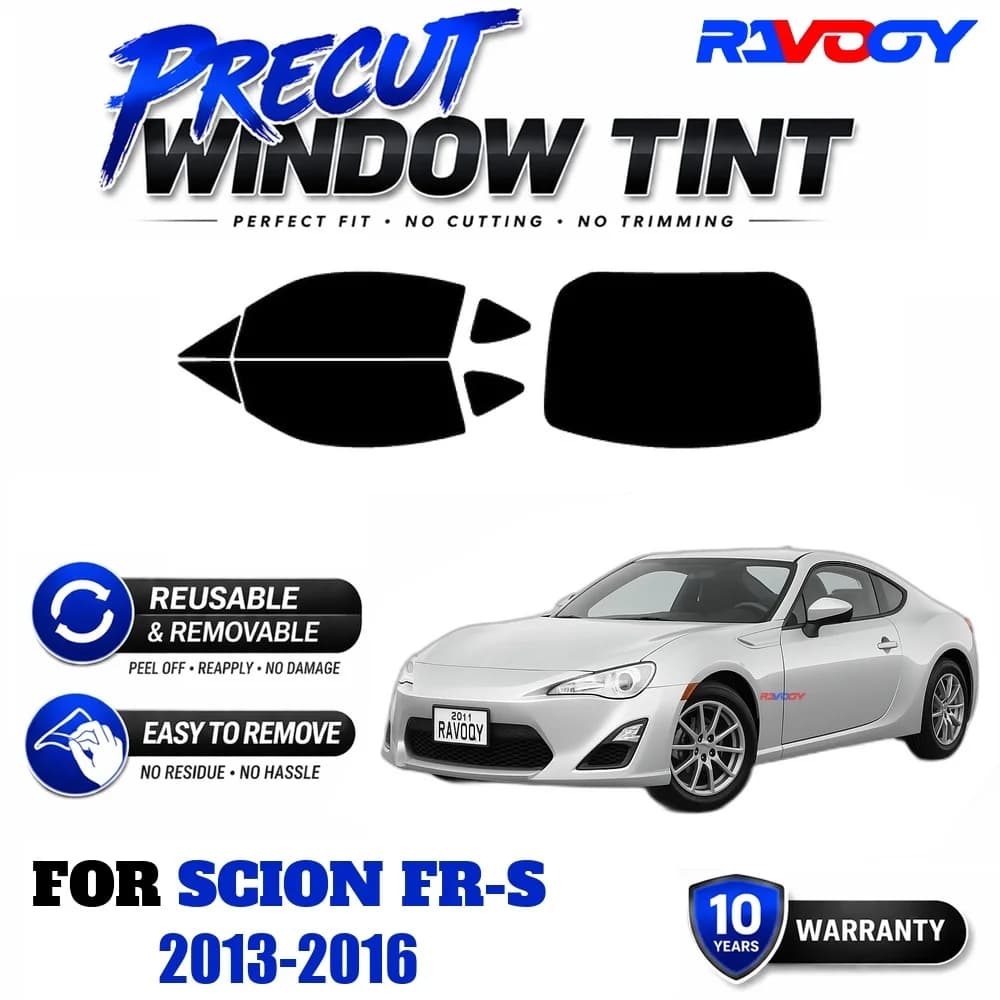 RAVOOY Precut Window Tint, Reusable Removable EPU Film, Custom Fit for Scion FR-S 2013-2016, UV Heat Protection