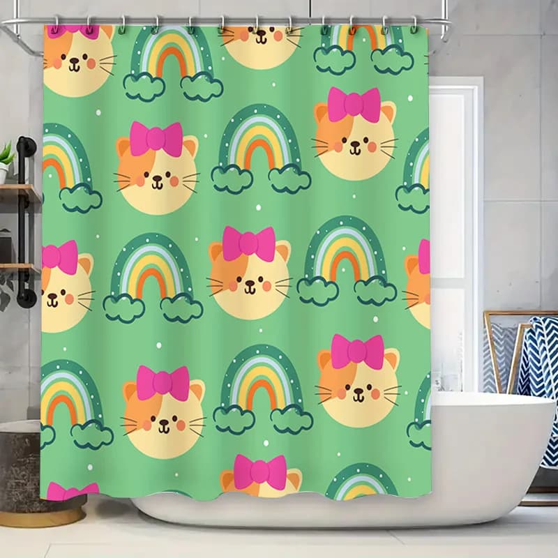 Tenda da doccia con stampa animalier carina con design di nuvole arcobaleno per l'arredamento del bagno Accessori per la casa di colore verde (dimensioni: 72 x 72 pollici