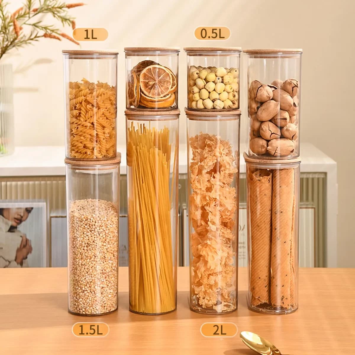 Transparent Food Cans, Sealed Cans For Pasta, Sugar, Coffee Beans, And Covered Storage Containers Suitable For The Pantry