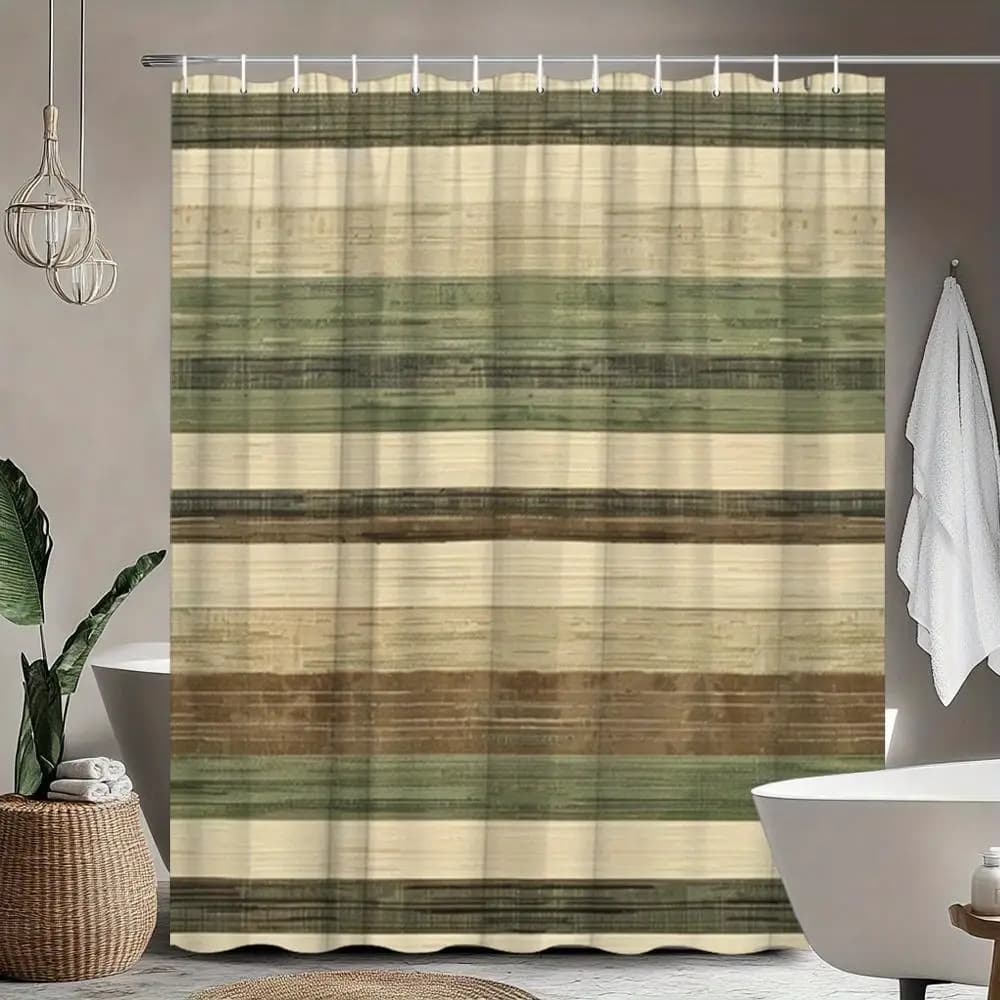 Boho Striped Shower Curtain Waterproof Beige Green Earth Tone Bathroom Decor Farmhouse Style Luxury Modern Shower Curtain