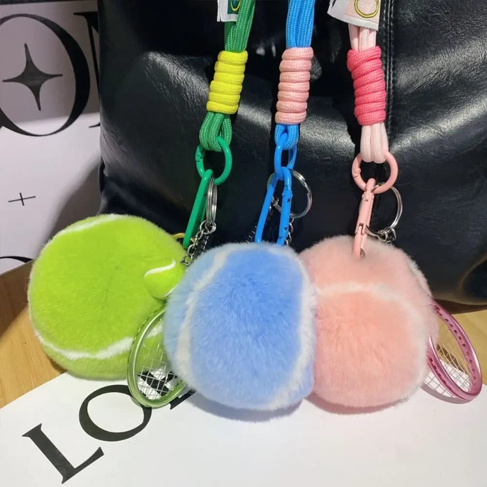 Plush Tennis Ball Plush Pendant Backpack Hanging Anti Lost Rex Rabbit Fur Keyrings Cartoon Trinket Plush Tennis Keychain