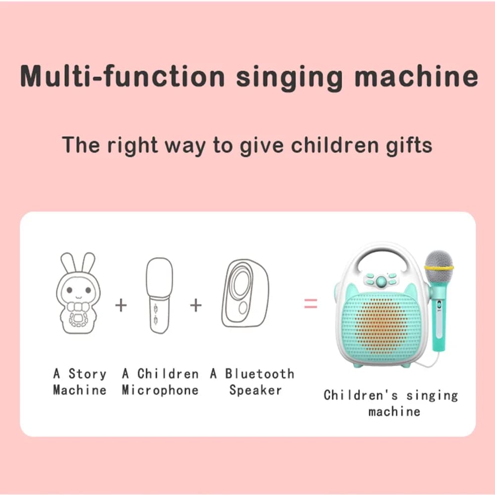 Lettore musicale Bluetooth Macchina da canto per karaoke per bambini Altoparlante giocattolo per luci a LED per feste Supporto per carta Tf regalo per bambini