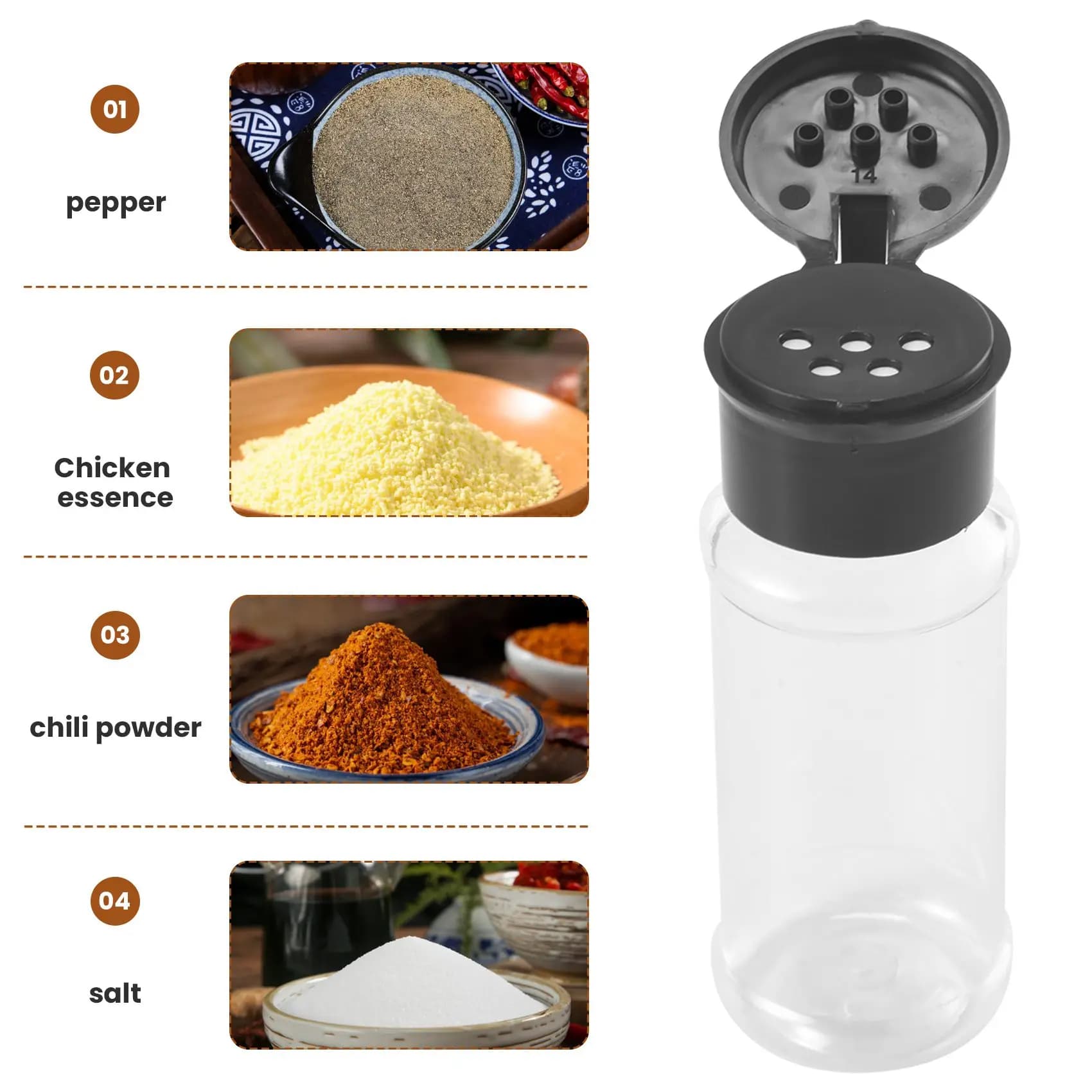 Set da 20 Pezzi - Barattoli Neri da 100ml per Spezie, Sale e Pepe - Contenitori per Condimenti, Bottiglie per Pepe, Utensili da Cucina per Barbecue - AT30