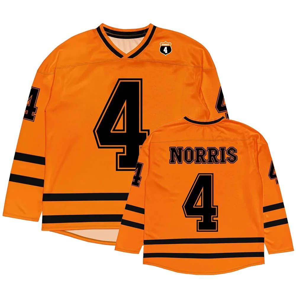 Maglietta da Hockey del Pilota Lando Norris Numero 4, Manica Lunga, Collo a V, Unisex, Design Casual con Stampa 3D