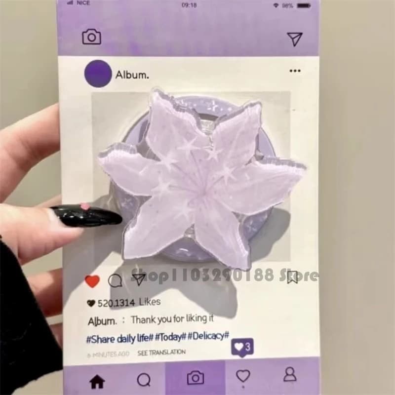 Cute Purple Lily Flower Magnetic Phone Holder Grip Tok Griptok Phone Stand Holder Support For iPhone For Pad Magsafe Smart Tok