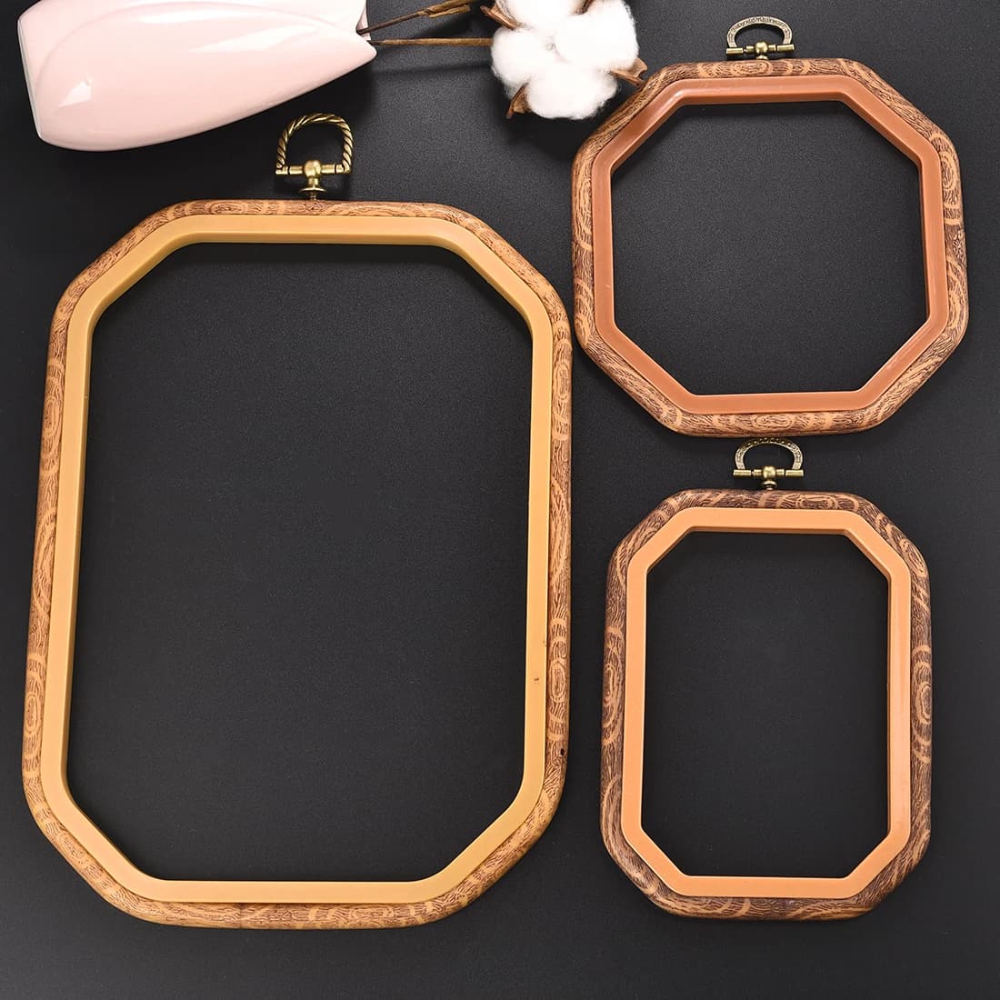 10-26cm Imitation Wood Embroidery Frame Round Square Wreath Cross-Stitch Hoop Ring Plastic Resin Alloy Sewing Needle Craft