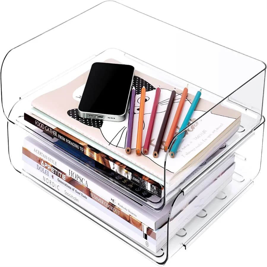 Organizzatori e armadietti da scrivania da 2 pezzi, file impilabili, portadocumenti da tavolo, cartelle di file pulite, libri e carta
