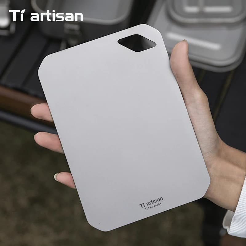 Tiartisan Pure Titaniuim Mini Cutting Board Outdoor Camping Portable Double Sided Food Grade Fruit Meat Chopping Board