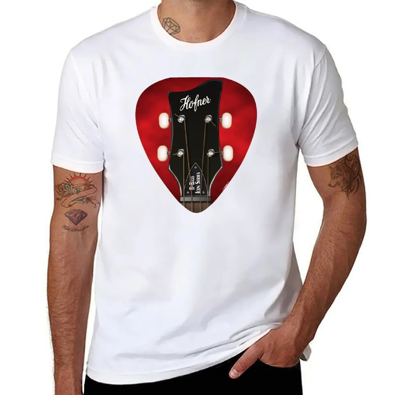 GUITAR HEADSTOCK PICK ART - HOFNER B-BASS T-shirt magliette grafiche per uomo t-shirt con stampa personalizzata