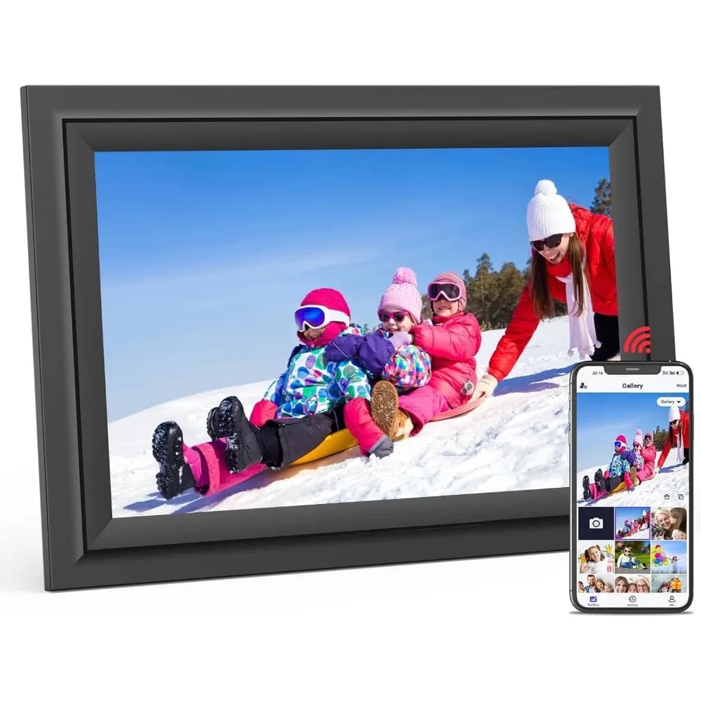 Cornice Digitale WiFi da 10.1 Pollici con Schermo Touch IPS, 16GB, da Tavolo o da Parete, per Condividere Foto e Video, Regalo di Compleanno