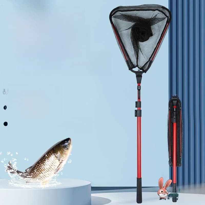 Set di Reti da Pesca Triangolari in Carbonio di Grandi Dimensioni con Asta Estensibile e Robusta Rete per Catturare Pesci Piccoli, Ideale per Campeggio e Viaggi all'Aperto