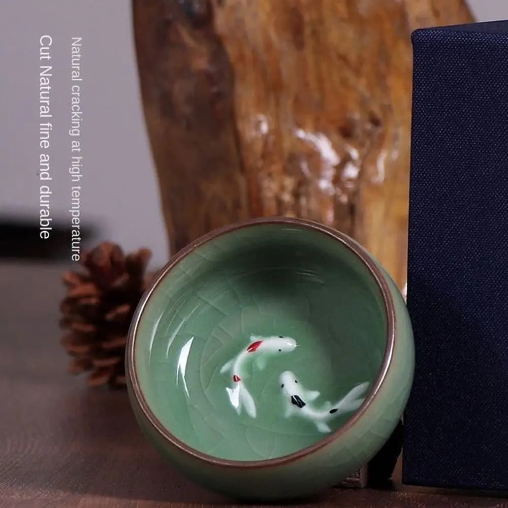 Crackle Golden Fish Celadon Porcelain Teacups Kungfu 60ml Longquan Tea Cup Bowl serviceable delicate Chinese tea cup Household