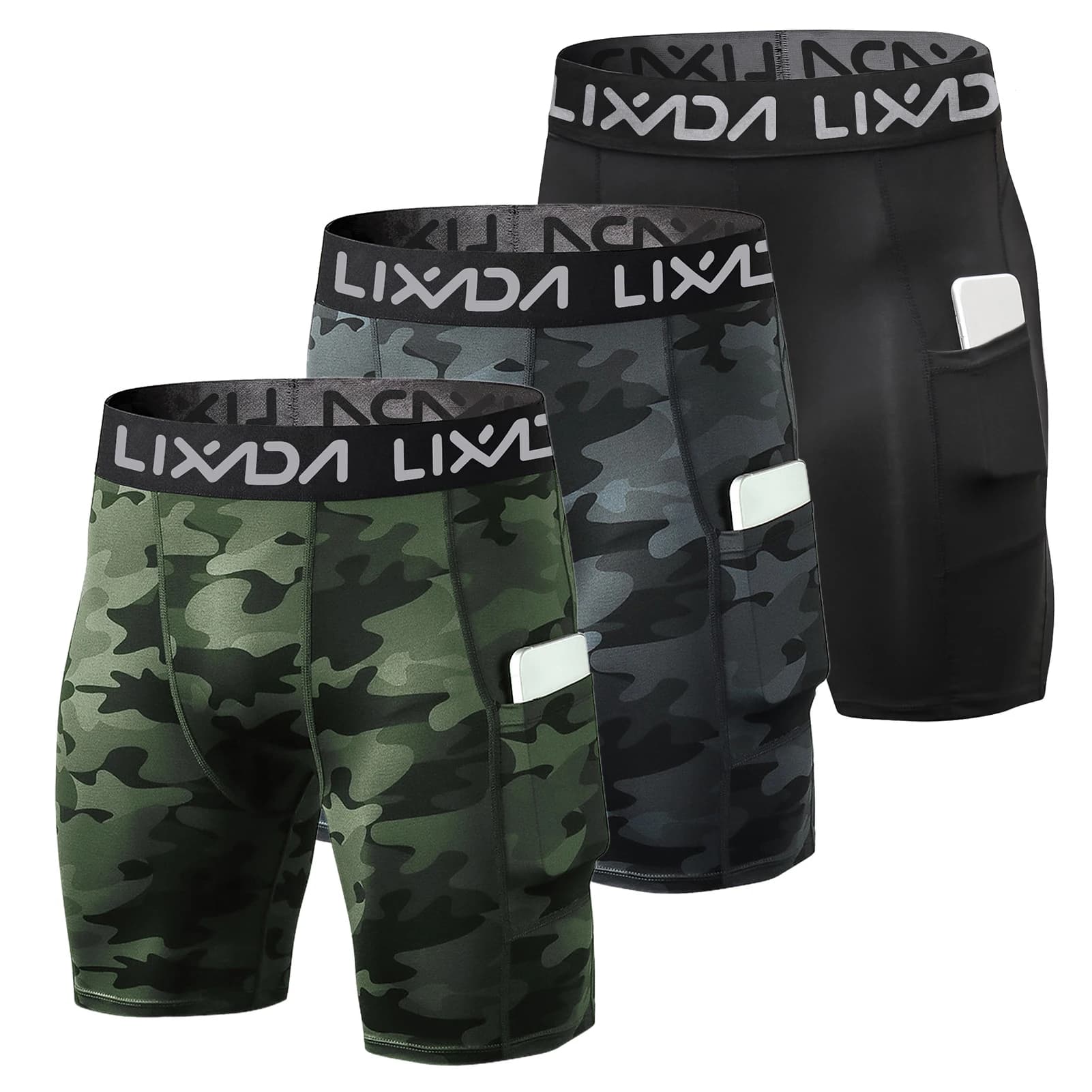 Lixada Pack of 3 Men's Sports Shorts, Intimo Active for Training with Men's Sports Shorts, Intimo Maschile