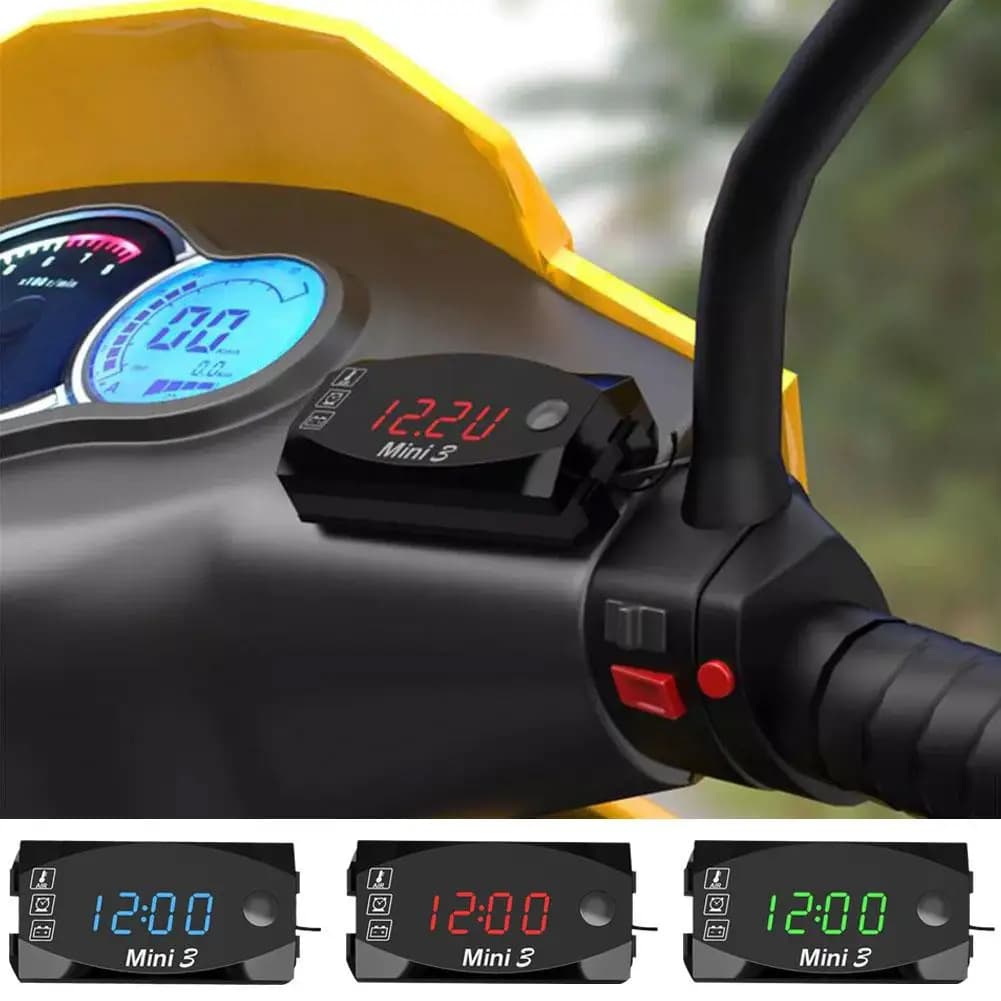 Orologio universale 3 in 1 Voltmetro per moto Voltmetro elettronico IP67 Orologio antipolvere Termometro Impermeabile H6U9