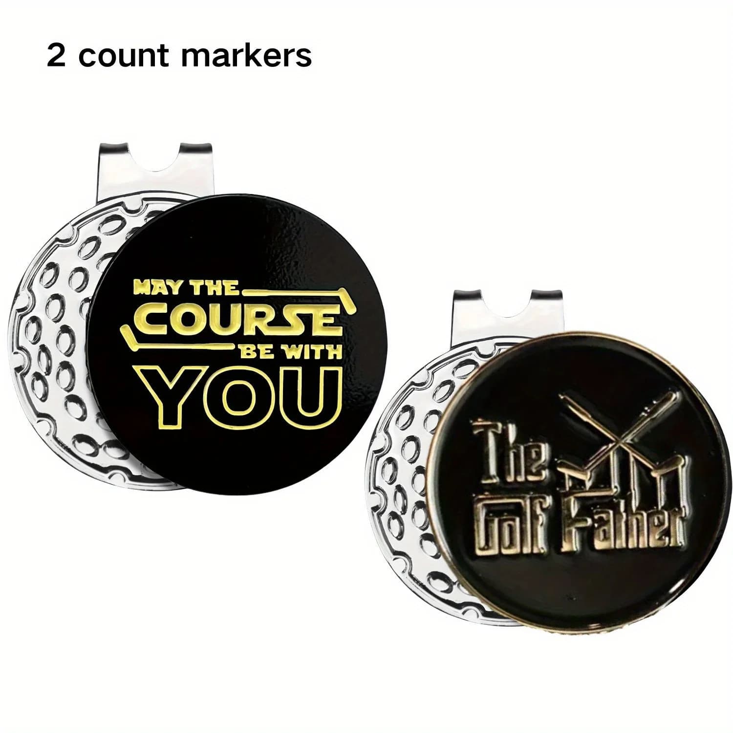 2 pack Golf Ball Marker with Magnetic Hat Clip, May the Course be With You&Golf Father design, Unique Golf Gift For Dad