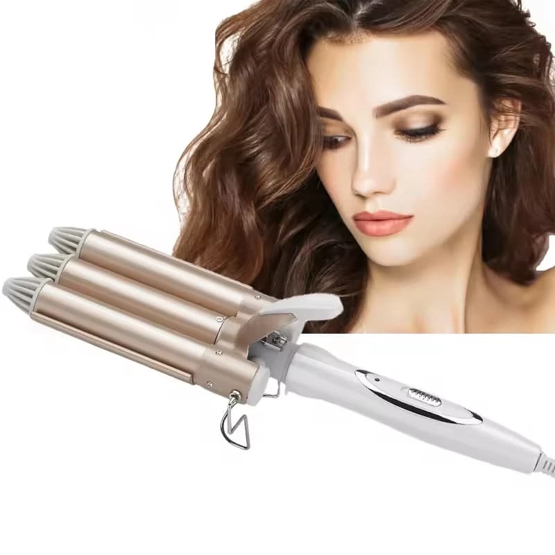 25mm Egg Roll Hair Tools Egg Waffle Iron 3 Barrel Curling Three Barrel Ceramic Ionic Big Wave Curler Automatic Curling Iron