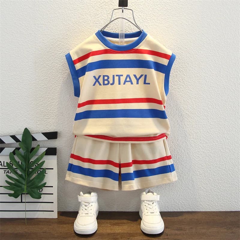 Boys Summer Sleeveless Sportswear Set Trendy Streetwear Two-Piece Cotton Blend Comfortable Breathable Casual Outfit for Teens