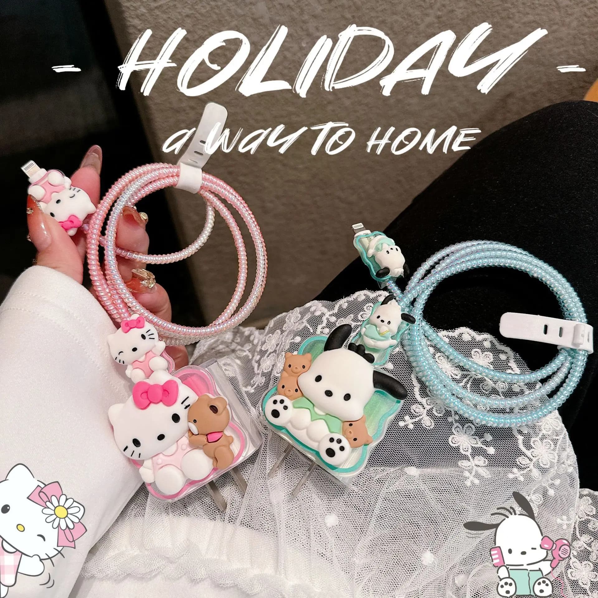 Cute Cartoon Charger Data Cable Case Protector and Winding Kit for Apple 18W 20W Fast Charger Adapter Phone Charger Case