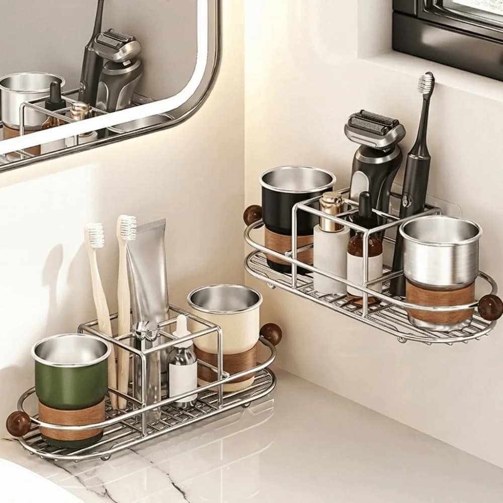 Stainless Steel Toothbrush Holder Waterproof Rustproof Mouthwash Cup Rack Space Saving Quick Dry Cutlery Storage Rack Shower