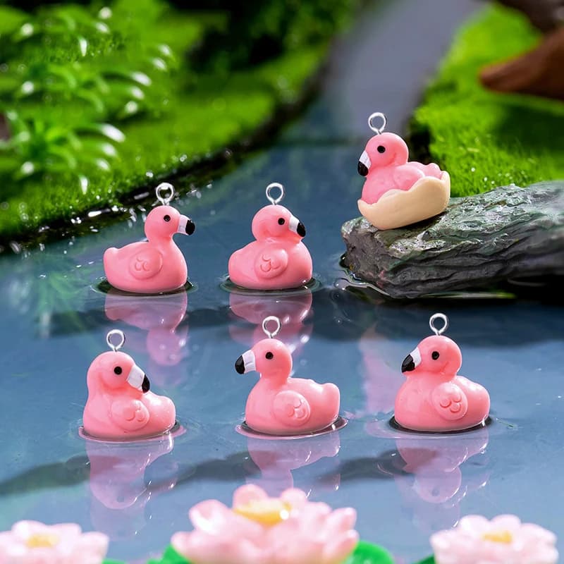 10 pz Moda Kawaii Animali Flamingo Pendenti e Ciondoli per la Produzione di Gioielli Kawaii Resina Uccello Pendenti Artigianato FAI DA TE Orecchino Portachiavi C1345
