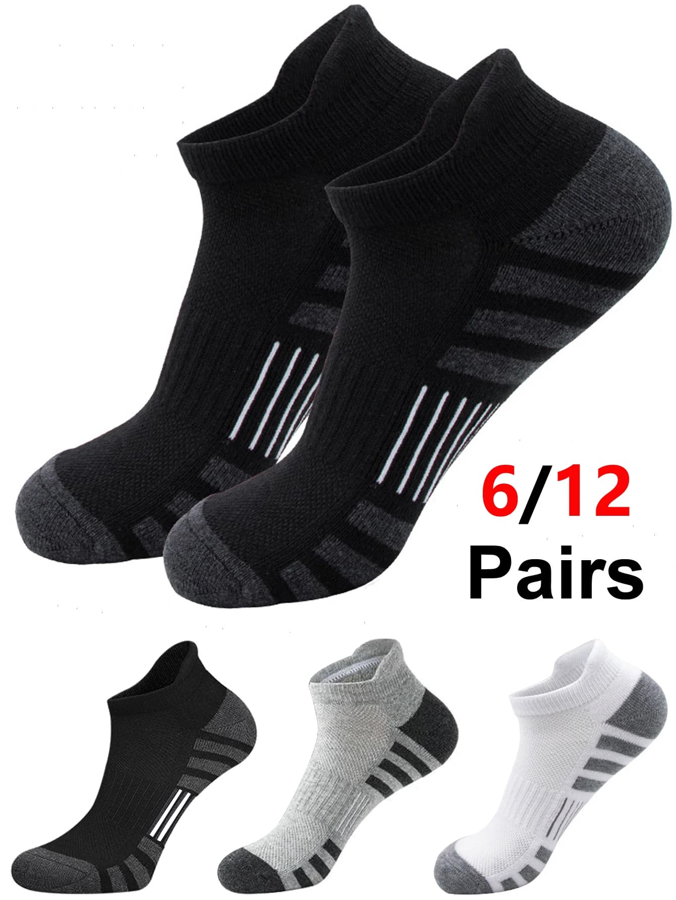 6/24 Paia di Calzini Sportivi Traspiranti e Imbottiti alla Caviglia per Corsa, Unisex