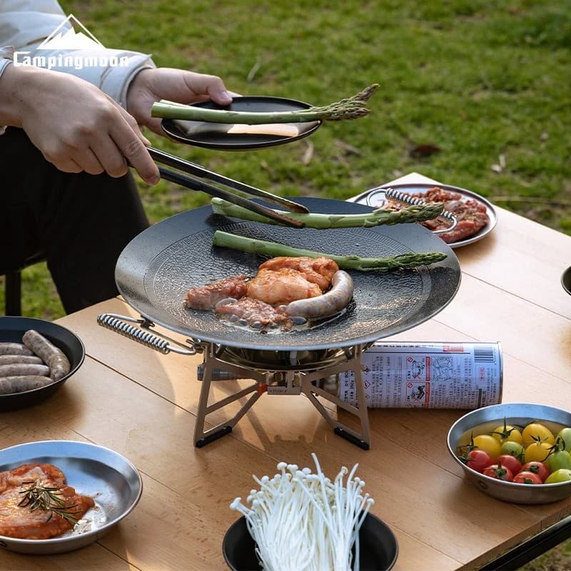 CAMPINGMOON GRW-33F Non sStick Baking Tray Crushed Stone Medium Size Frying Pan kitchen cooking Foldable Barbecue plate